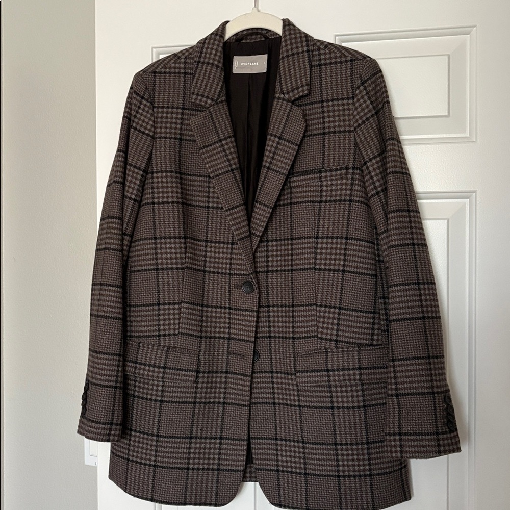Everlane Oversized Wool Blazer in Chocolate Houndstooth/Windowpane, Size 6